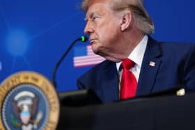President Donald Trump speaks at the United States Army War College (Julia Demaree Nikhinson/AP)