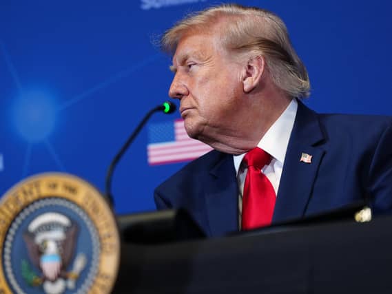 President Donald Trump speaks at the United States Army War College (Julia Demaree Nikhinson/AP)