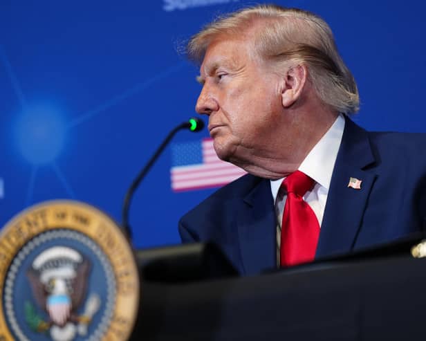 President Donald Trump speaks at the United States Army War College (Julia Demaree Nikhinson/AP)
