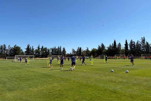 Albion players during one of their coaching drills in Portugal as they move the ball with one and two touches under the watchful guidance of Gavin Strachan and Matt Gill.