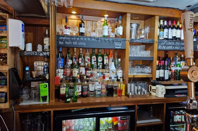 The bar is well stocked for thirsty visitors