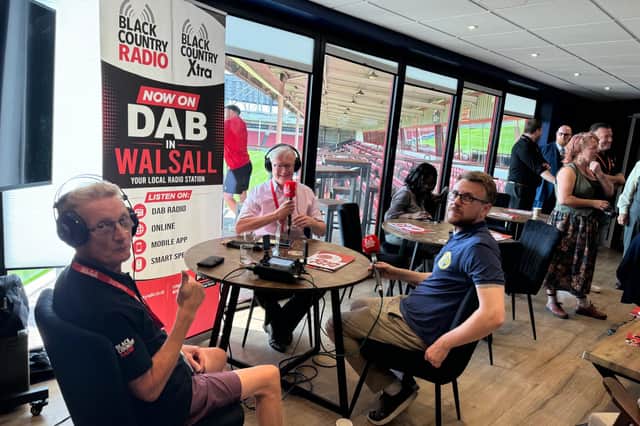 Black Country Radio's Phil Jones Hammersley broadcasts live from Bescot Stadium for the launch of the new Walsall DAB multiplex. Photo: Black Country Radio