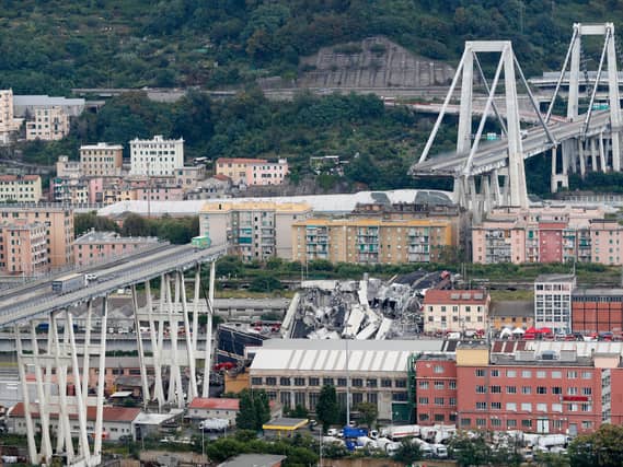 Cars on the Morandi road bridge in August 2018