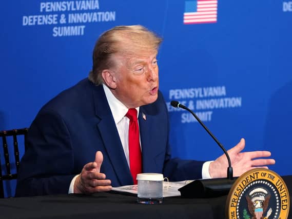President Donald Trump speaks at the United States Army War College in Carlisle, Pennsylvania, during the Pennsylvania Defence and Innovation Summit