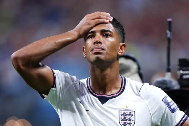 England's Jude Bellingham appears dejected following the FIFA World Cup 2026 semi-final match at the Atlanta Stadium
