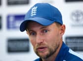 Joe Root speaks at an England press conference