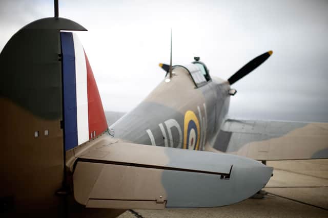 A Hurricane Mk I from the Battle of Britain Memorial Flight at Biggin Hill Airfield on 20 August 2010 in London, England.