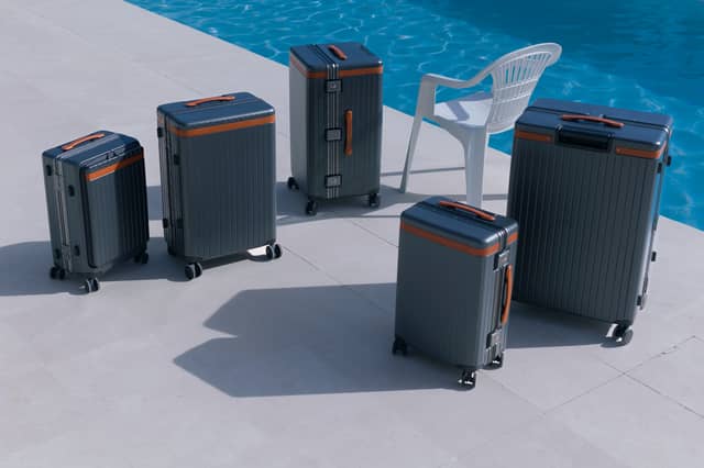 Carl Friedrik's Grey/Cognac luggage collection showcases the brand's signature blend of understated styling and premium craftsmanship, with options ranging from compact carry-ons to spacious check-in cases.