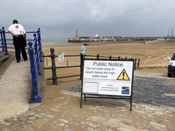 A sign at Margate Main Sands, informing people not to use the beach