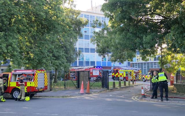 Firefighters and police at the former City of Wolverhampton College campus off Paget Road
