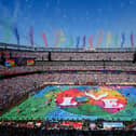 A general view of the half-time show for the FIFA World Cup final
