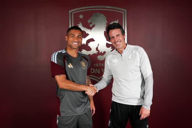 Joao Gomes with Villa boss Unai Emery.