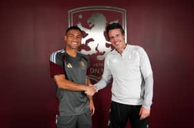 Joao Gomes with Villa boss Unai Emery.