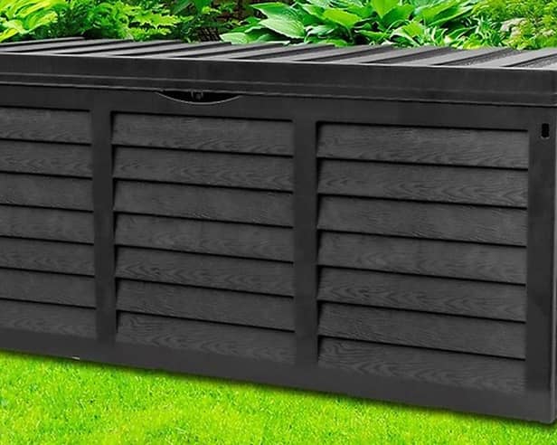 The weather-resistant garden storage box is available in 300-litre and 320-litre sizes from £29.99