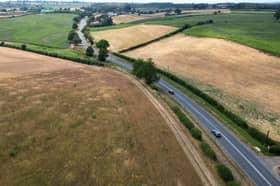 Aerial pics over fields off the Bridgnorth Road, near Claverley showing how yellow the fields have become due to lack of rain.