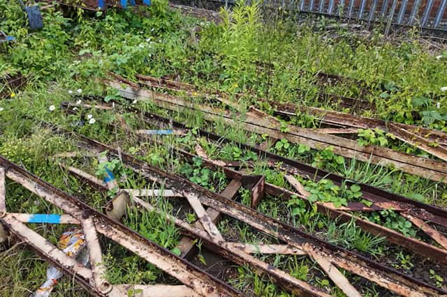 Elements of the steelwork from Wolverhampton Low Level Station, awaiting restoration