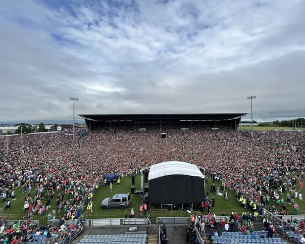 Fans attending a homecoming celebration for the Mayo Gaelic football players in Castlebar, Co Mayo