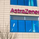 AstraZeneca logo on the side of its building in Cambridge