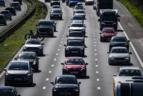 Heavy traffic heading northbound on the M5 motorway in Somerset, between Bridgewater and Weston-super-Mare