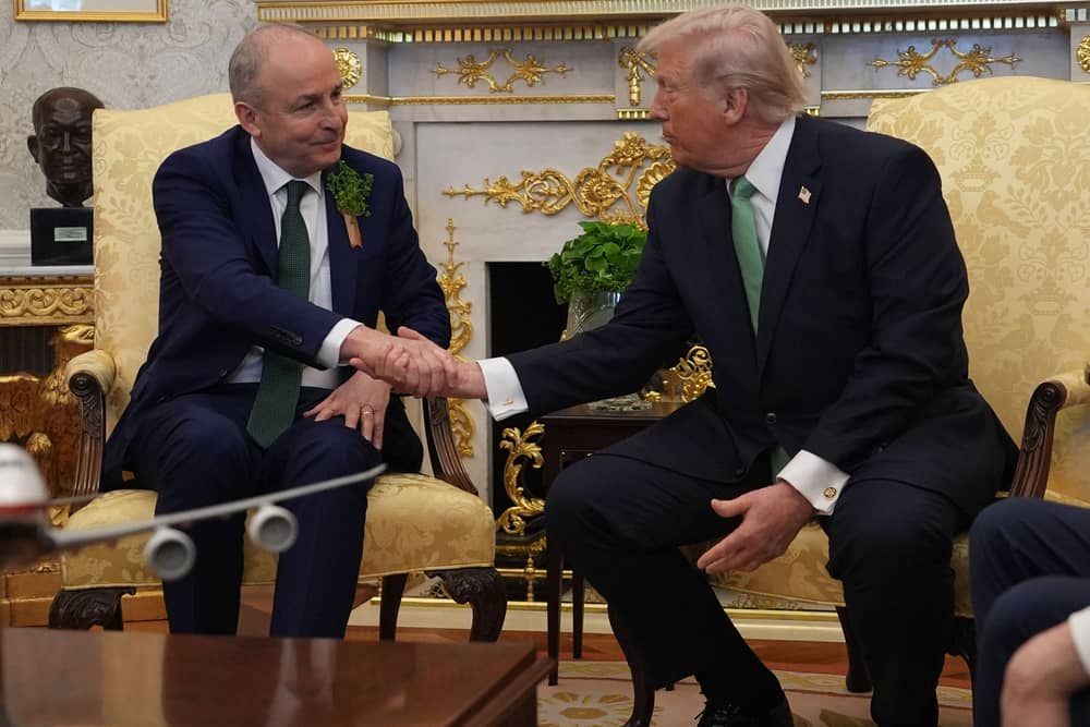 US President Donald Trump during a bilateral meeting with Taoiseach Micheal Martin in the Oval Office at the White House in Washington DC, as part of his visit to the US for St Patrick’s Day in March