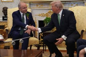 US President Donald Trump during a bilateral meeting with Taoiseach Micheal Martin in the Oval Office at the White House in Washington DC, as part of his visit to the US for St Patrick’s Day in March