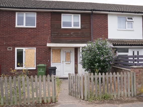 Damage caused to a house on Bracken Road following disorder in the village of Thetford in Norfolk
