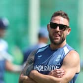 Brendon McCullum with arms crossed at England nets.