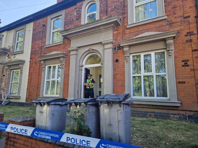 Police at the scene of the death in South Road, Smethwick