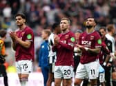 West Ham trio Konstantinos Mavropanos, Jarrod Bowen and Valentin Castellanos applaud the fans