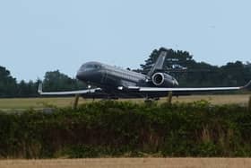 An Irish Government plane believed to be carrying Daniel Kinahan landing at Casement Aerodrome