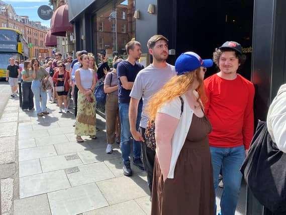 People queuing in George’s Street in Dublin to buy specialist glasses to watch the eclipse