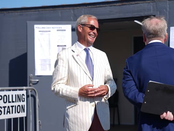 Reform UK leader Nigel Farage arrives to cast his vote in the Clacton by-election