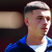 Jake Evans warms up for a game with his parent club Leicester