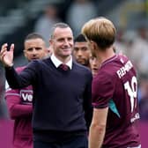 Burnley manager Nicky Hayen celebrates with Zian Flemming