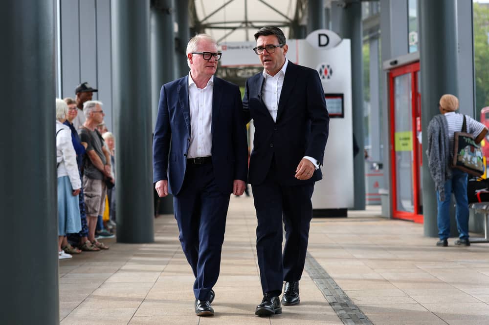 Andy Burnham visits Wolverhampton bus station with Richard Parker