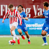 Tromso’s Troy Engseth Nyhammer (left) in action against Brighton in the first leg of the Conference League play-off
