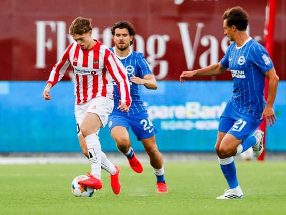 Tromso’s Troy Engseth Nyhammer (left) in action against Brighton in the first leg of the Conference League play-off