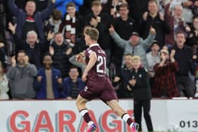 James Wilson celebrates scoring for Hearts