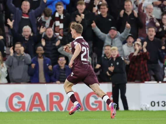 James Wilson celebrates scoring for Hearts