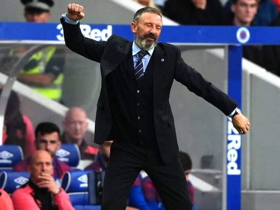 Manager Derek McInnes shows his frustration on the touchline during Rangers' win over Jablonec
