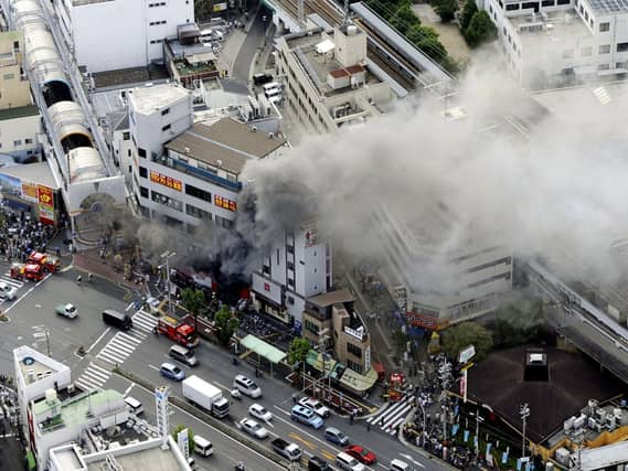 A building on fire