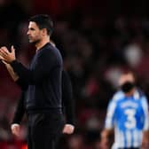 Mikel Arteta applauds the Arsenal fans after victory over Coventry