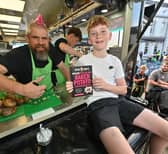 Spudman in Rudgeley with Ethan Potter, aged 12, from Great Haywood.