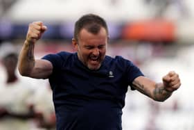 Charlton manager Nathan Jones celebrates a win