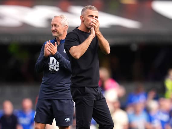Ipswich Town manager Gary O’Neil (right) applauds the fans following victory against Sunderland