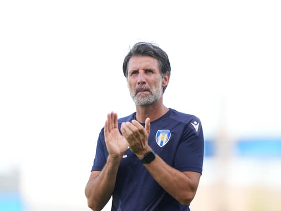 Colchester manager Danny Cowley applauds