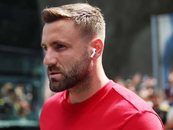 Manchester United's Luke Shaw arrives for a Premier League match
