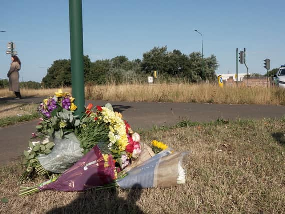 Flowers left near to the scene on the A66 in South Bank, near Middlesbrough