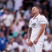 Brydon Carse reacts after bowling in the Ashes
