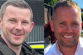 Pc Tom Clough (left) and PC Matthew Blades, who died when a car going in the wrong direction hit a police car on the A66 near Middlesbrough